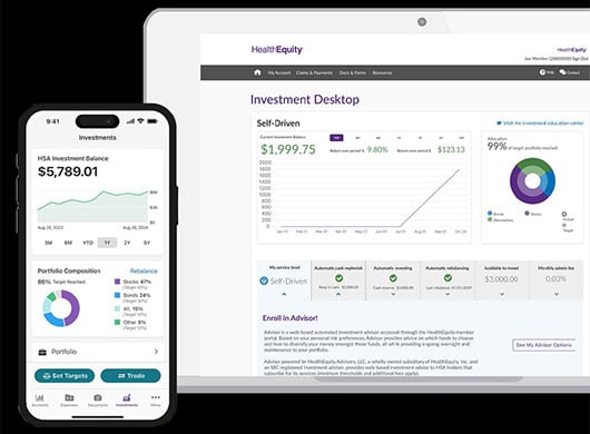 Health Payment Account displayed on a smart phone and on a laptop